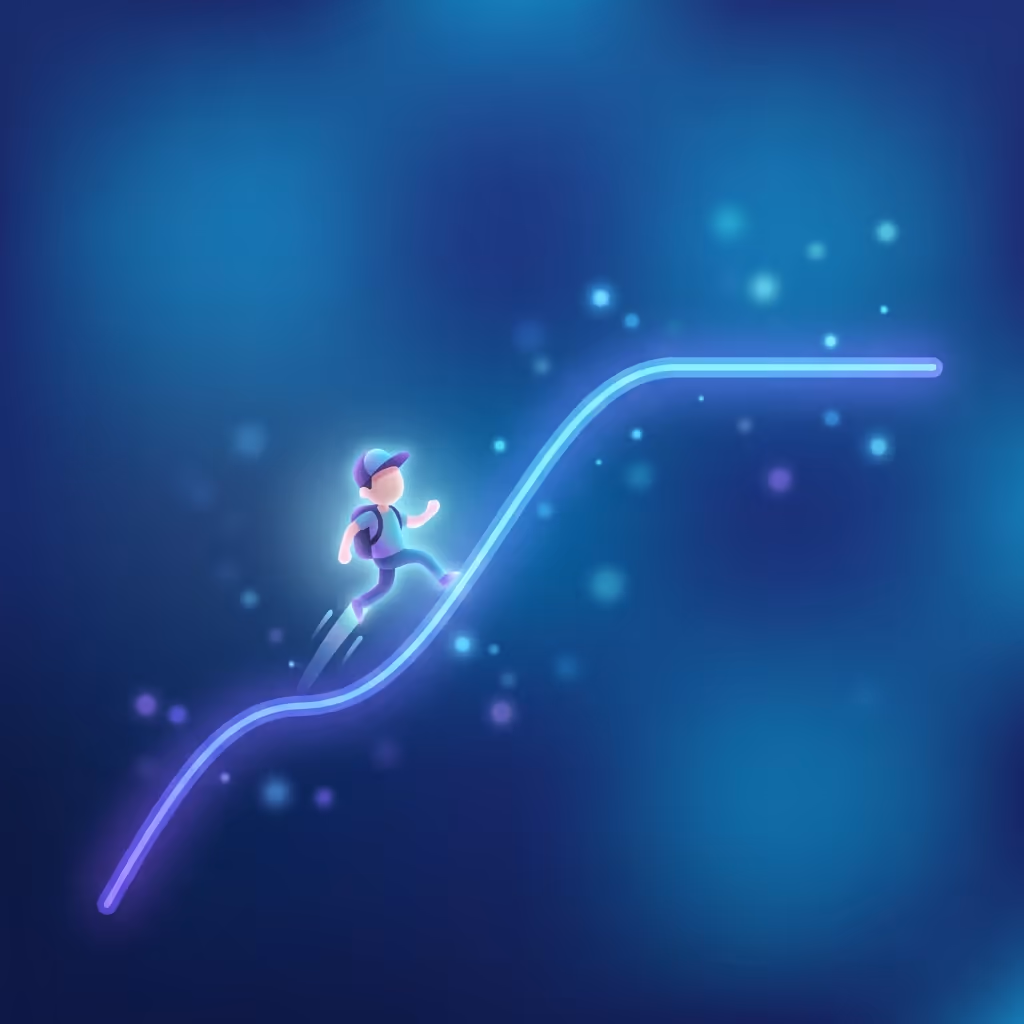 Grafico curva di apprendimento che mostra difficoltà nel tempo, linea ascendente poi plateau