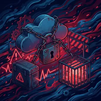 Visualizzazione vendor lock-in con lucchetto incatenato a servizio cloud, dati intrappolati