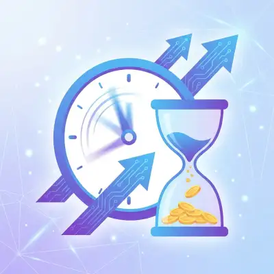 Horloge abstraite avec sablier transformant le temps en pièces d'or symbolisant les économies réalisées grâce à l'automatisation